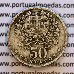 50 Centavos 1929 em Alpaca, $50 centavos Republica Portuguesa, (MBC) World Coins Portugal  KM 577