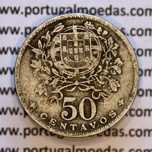 50 Centavos 1929 em Alpaca, $50 centavos Republica Portuguesa, (MBC) World Coins Portugal  KM 577