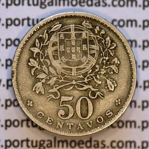 50 Centavos 1929 em Alpaca, $50 centavos Republica Portuguesa, (MBC) World Coins Portugal  KM 577