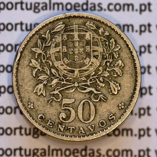50 Centavos 1929 em Alpaca, $50 centavos Republica Portuguesa, (MBC) World Coins Portugal  KM 577