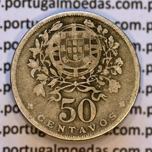 50 Centavos 1929 em Alpaca, $50 centavos Republica Portuguesa, (BC) World Coins Portugal  KM 577