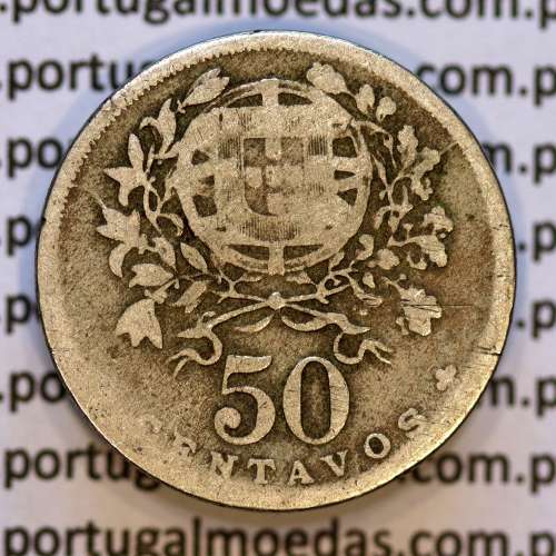 50 Centavos 1929 em Alpaca, $50 centavos Republica Portuguesa, (BC) World Coins Portugal  KM 577