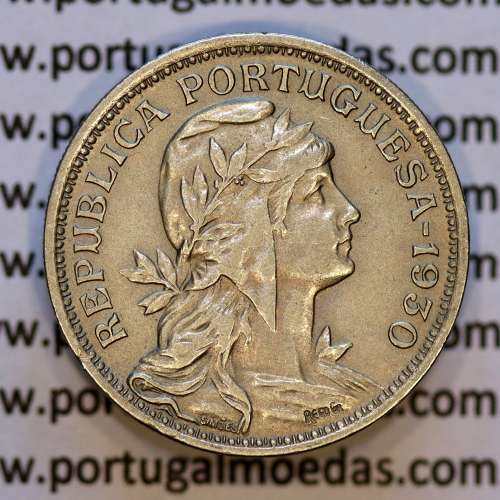 50 Centavos 1930 Alpaca, $50 Centavos 1930 Republica Portuguesa, (MBC+/Bela-), World Coins Portugal KM 577