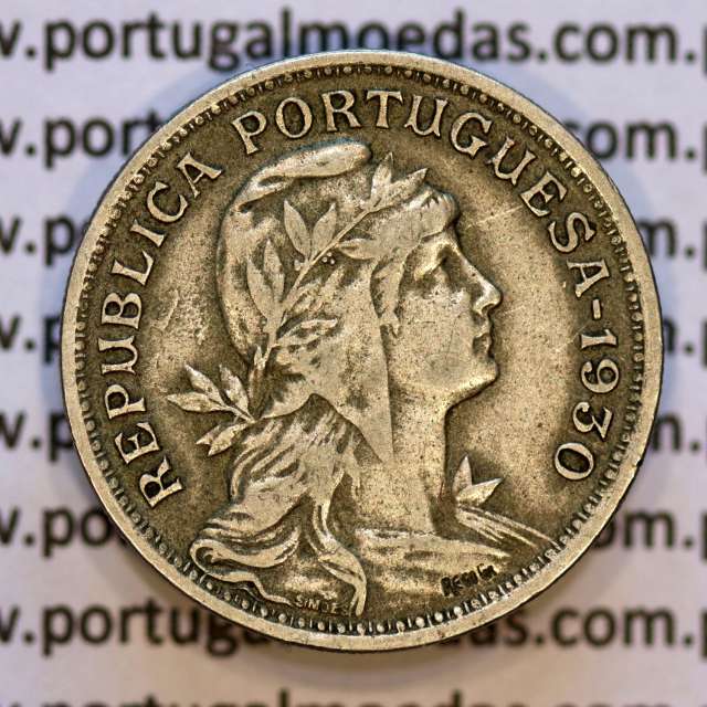 50 Centavos 1930 Alpaca, $50 Centavos 1930 Republica Portuguesa, (MBC+), World Coins Portugal KM 577