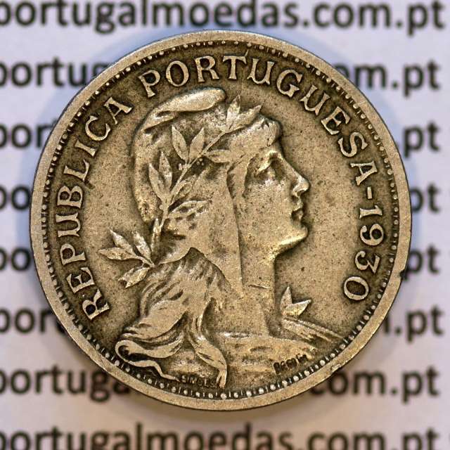 50 Centavos 1930 Alpaca, $50 Centavos 1930 Republica Portuguesa, (MBC), World Coins Portugal KM 577