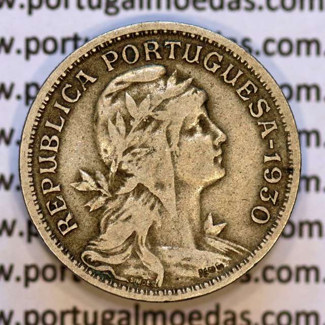 50 Centavos 1930 Alpaca, $50 Centavos 1930 Republica Portuguesa, (MBC), World Coins Portugal KM 577
