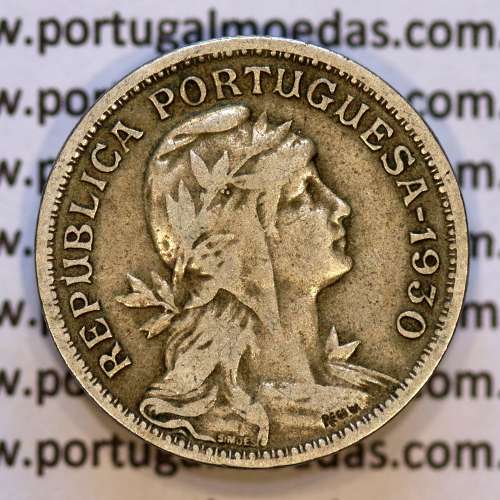 50 Centavos 1930 Alpaca, $50 Centavos 1930 Republica Portuguesa, (MBC), World Coins Portugal KM 577