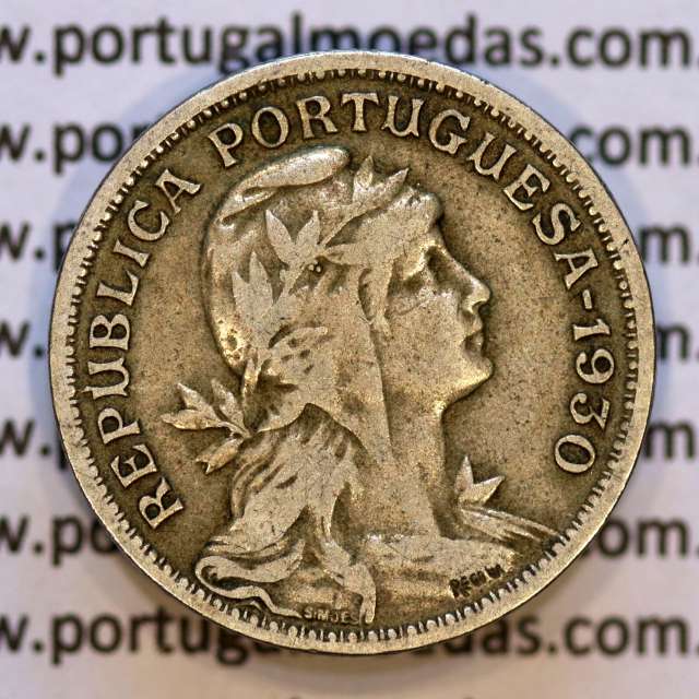 50 Centavos 1930 Alpaca, $50 Centavos 1930 Republica Portuguesa, (MBC), World Coins Portugal KM 577