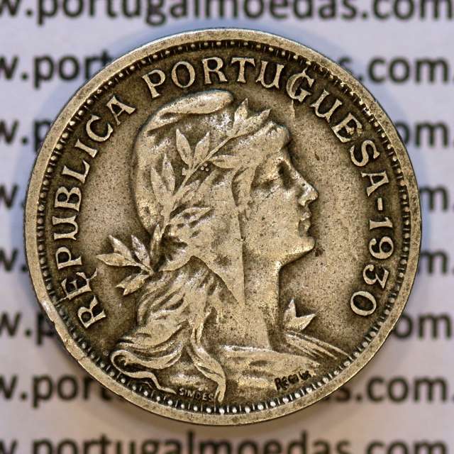 50 Centavos 1930 Alpaca, $50 Centavos 1930 Republica Portuguesa, (MBC), World Coins Portugal KM 577