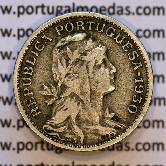 50 Centavos 1930 Alpaca, $50 Centavos 1930 Republica Portuguesa, (MBC), World Coins Portugal KM 577