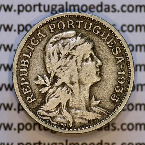 50 Centavos 1935 Alpaca, $50 centavos 1935 Republica Portuguesa, (MBC), World Coins Portugal KM 577