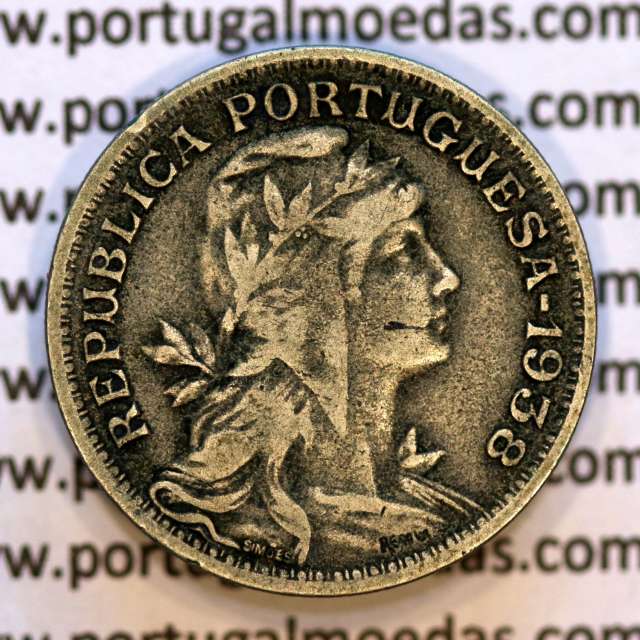 50 Centavos 1938 Alpaca, $50 centavos 1938 da Republica Portuguesa, (MBC),  World Coins Portugal  KM 577