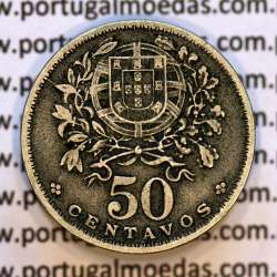 50 Centavos 1938 Alpaca, $50 centavos 1938 da Republica Portuguesa, (MBC),  World Coins Portugal  KM 577