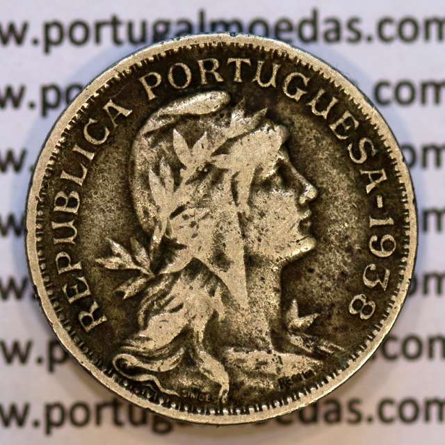 50 Centavos 1938 Alpaca, $50 centavos 1938 Republica Portuguesa, (MBC),  World Coins Portugal  KM 577