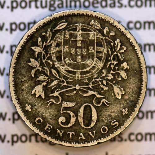 50 Centavos 1938 Alpaca, $50 centavos 1938 Republica Portuguesa, (MBC),  World Coins Portugal  KM 577