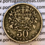 50 Centavos 1938 Alpaca, $50 centavos 1938 Republica Portuguesa, (MBC),  World Coins Portugal  KM#577
