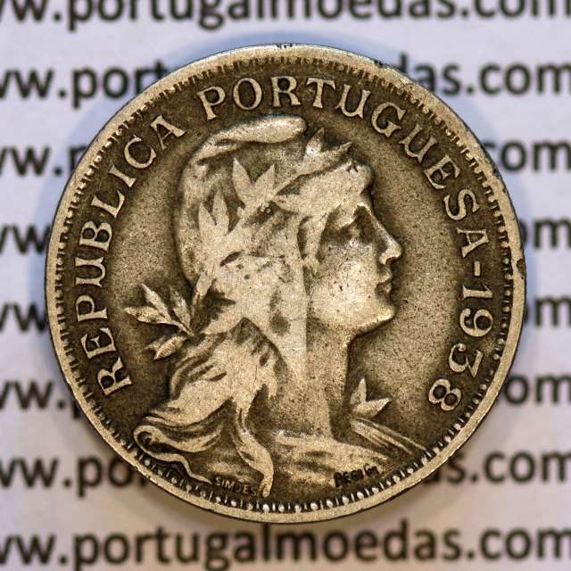 50 Centavos 1938 Alpaca, $50 centavos 1938 Republica Portuguesa, (MBC),  World Coins Portugal  KM 577