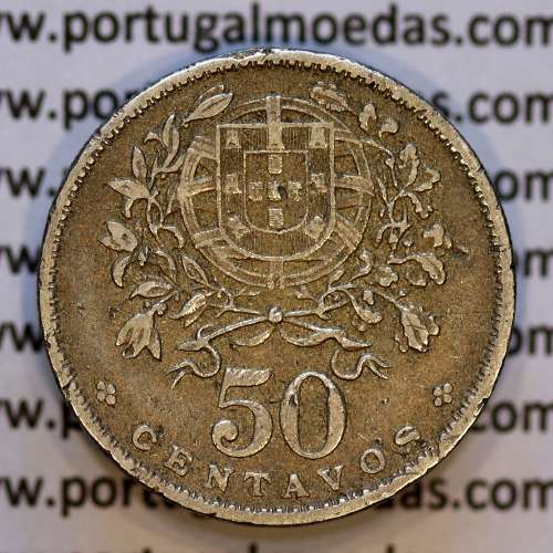 50 Centavos 1938 Alpaca, $50 centavos 1938 Republica Portuguesa, (MBC),  World Coins Portugal  KM 577