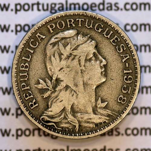 50 Centavos 1938 Alpaca, $50 centavos 1938 Republica Portuguesa, (BC+),  World Coins Portugal  KM 577