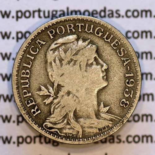 50 Centavos 1938 Alpaca, $50 centavos 1938 Republica Portuguesa, (BC),  World Coins Portugal  KM 577