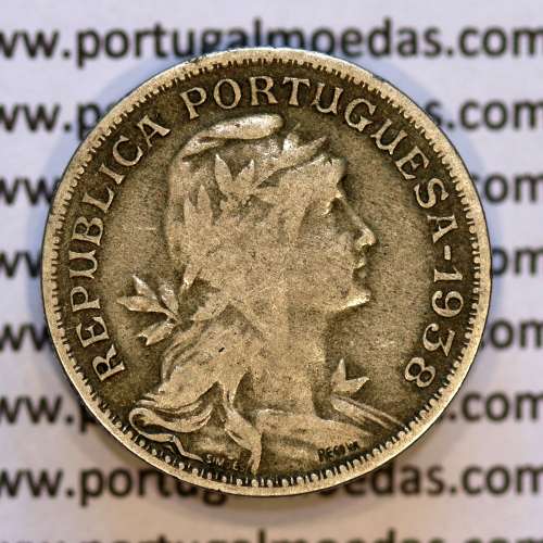50 Centavos 1938 Alpaca, $50 centavos 1938 Republica Portuguesa, (BC),  World Coins Portugal  KM 577