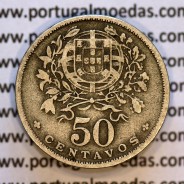 50 Centavos 1938 Alpaca, $50 centavos 1938 Republica Portuguesa, (BC),  World Coins Portugal  KM#577