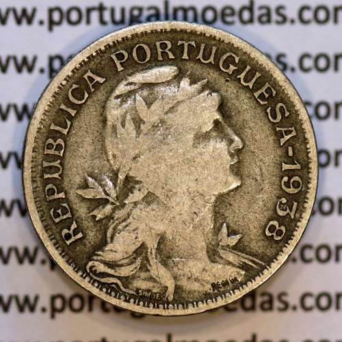 50 Centavos 1938 Alpaca, $50 centavos 1938 Republica Portuguesa, (BC),  World Coins Portugal  KM 577