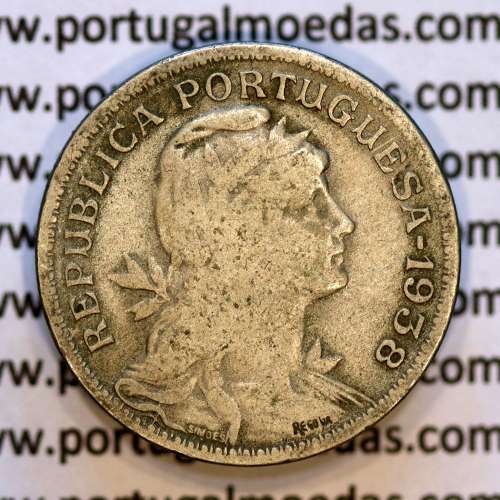 50 Centavos 1938 Alpaca, $50 centavos 1938 Republica Portuguesa, (BC),  World Coins Portugal  KM 577