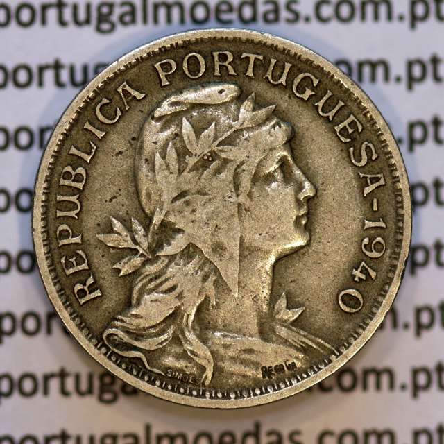 50 Centavos 1940 Alpaca, $50 centavos 1940 Republica Portuguesa, (MBC+), World Coins Portugal KM 577