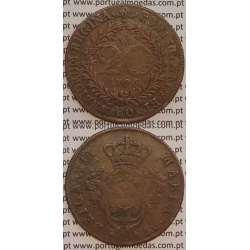 MOEDA 20 RÉIS COBRE 1795 (BC+) AÇORES / CUNHADA SOBRE DISCO DE OUTRA MOEDA (X REIS)