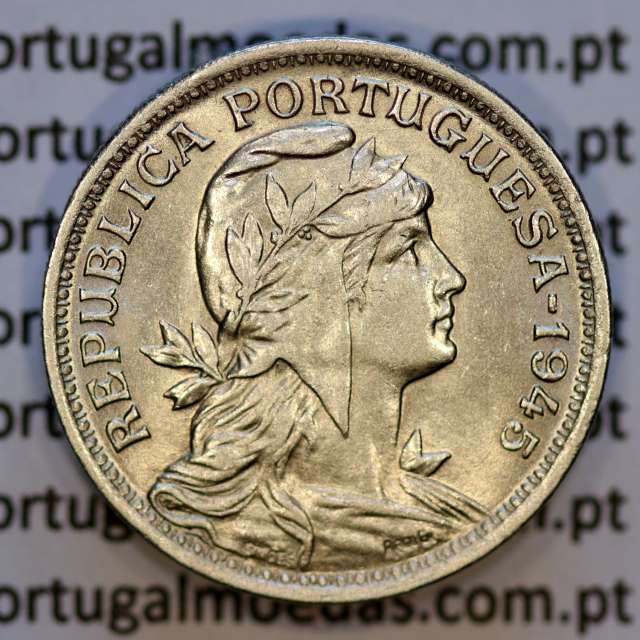 50 Centavos 1945 em Alpaca, $50 centavos 1945 Republica Portuguesa, (MBC+/Bela), World Coins Portugal  KM 577