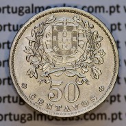 50 Centavos 1945 em Alpaca, $50 centavos 1945 Republica Portuguesa, (MBC+), World Coins Portugal  KM#577