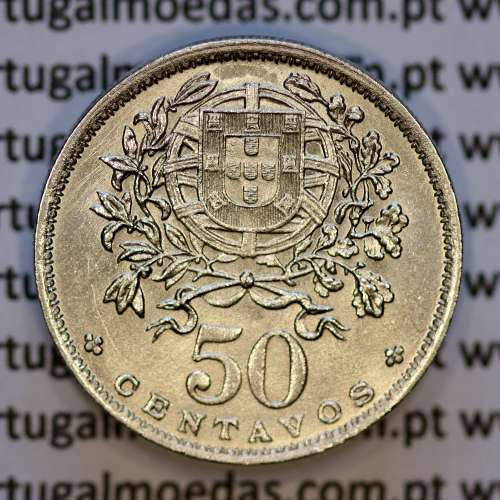 50 Centavos 1946 em Alpaca, $50 centavos 1946 Republica Portuguesa, (MBC+), World Coins Portugal KM 577
