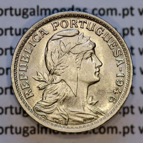 50 Centavos 1946 em Alpaca, $50 centavos 1946 Republica Portuguesa, (MBC+), World Coins Portugal KM 577