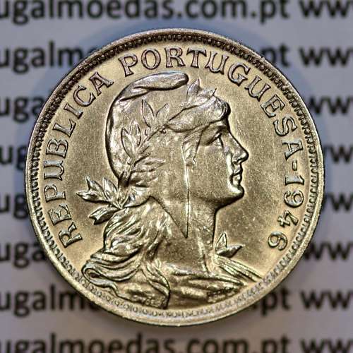 50 Centavos 1946 em Alpaca, $50 centavos 1946 Republica Portuguesa, (MBC+), World Coins Portugal KM 577