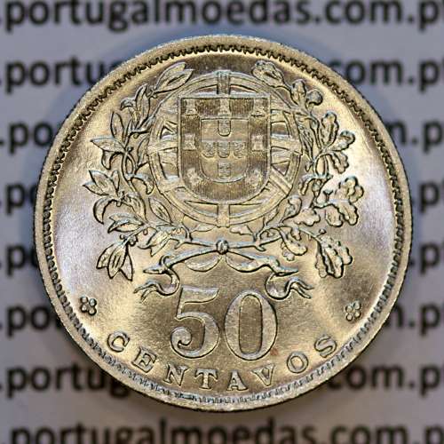 Portugal, Nickel brass coin of 50 Centavos 1956 of Portuguese Republic, (UNC), World Coins Portugal KM 577