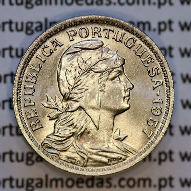 Portugal, Nickel brass coin of 50 Centavos 1957 of Portuguese Republic, (UNC), World Coins Portugal KM 577