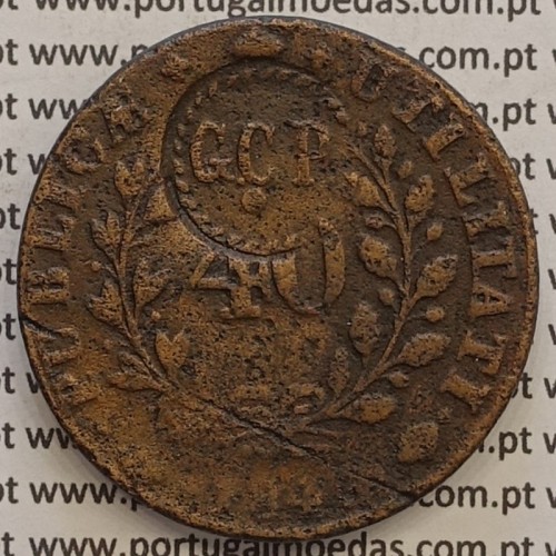 MOEDA PATACO (40 REIS) BRONZE 1847 - CARIMBO G.C.P. COM PONTO - D.MARIA II