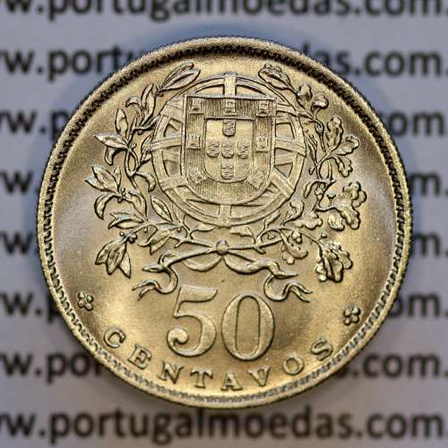 Portugal, Nickel brass coin of 50 Centavos 1963 of Portuguese Republic, (UNC), World Coins Portugal KM 577