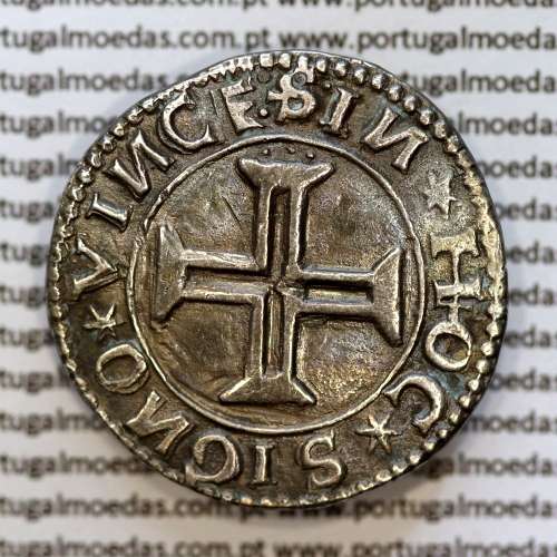 Tostão Prata de D. João III 1521-1557, não classificada, +:IOHANES:3:R:P:ET:A:D:GVINEE: / :IN+HOC+SIGNO+VINCE:S
