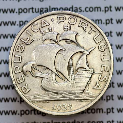10$00 1933 prata,10 Escudos prata 1933 da Republica Portuguesa, (MBC), World Coins Portugal KM 582