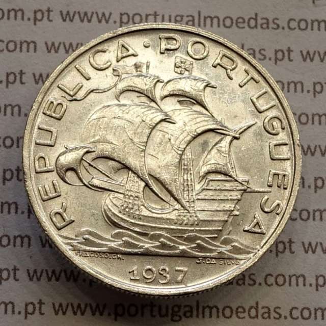 Portugal, silver coin of 10 Escudos 1937, 10$00 1937 silver coin of the Portuguese Republic, (EF/XF), World Coins Portugal KM582