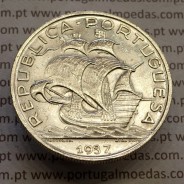 10 Escudos 1937 prata, 10$00 escudos prata 1937 da Republica Portuguesa, (Bela), World Coins Portugal KM 582