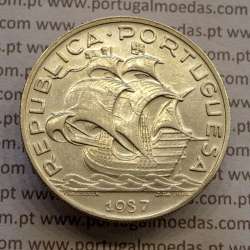 Portuguese silver coin of 10 Escudos 1937, 10$00 silver 1937 of the Portuguese Republic, (VF+), World Coins Portugal KM 582