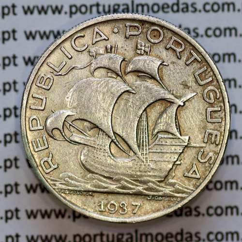 10 Escudos 1937 prata, 10$00 escudos prata 1937 da Republica Portuguesa, (MBC), World Coins Portugal KM 582