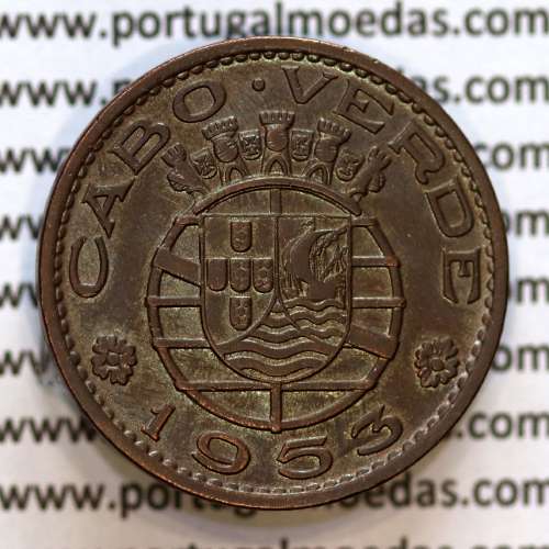 Cape Verde, bronze coin of 1 Escudo 1953, of the former Portuguese colony of Cape Verde, (VF+/XF), World Coins Cape Verde KM8