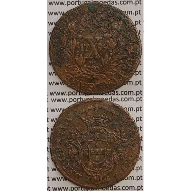 MOEDA X REIS COBRE 1799 (MBC) - "MARQUILHA FINA" - COROA BAIXA/DATA GRANDE - 28 FRUTOS - D. MARIA I
