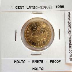 Malta 1 Cent 1986 Latão Níquel Proof, World Coins Malta KM 78, Coin of 1 Cent 1986 Latão Níquel proof