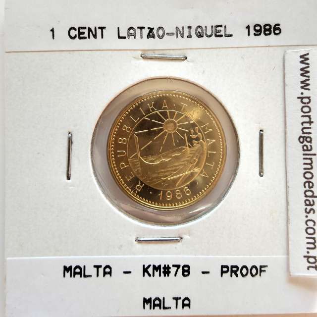Malta 1 Cent 1986 Latão Níquel Proof, World Coins Malta KM 78, Coin of 1 Cent 1986 Latão Níquel proof