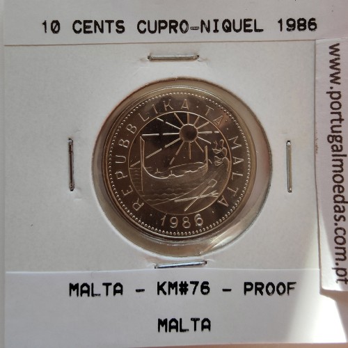 Malta 10 Cents 1986 Cupro-niquel Proof, World Coins Malta KM 76, Coin of 10 Cents 1986 Copper-nickel proof